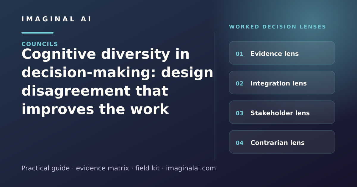 Cognitive diversity in decision-making: design disagreement that improves the work framework map: Evidence lens, Integration lens, Stakeholder lens, Contrarian lens