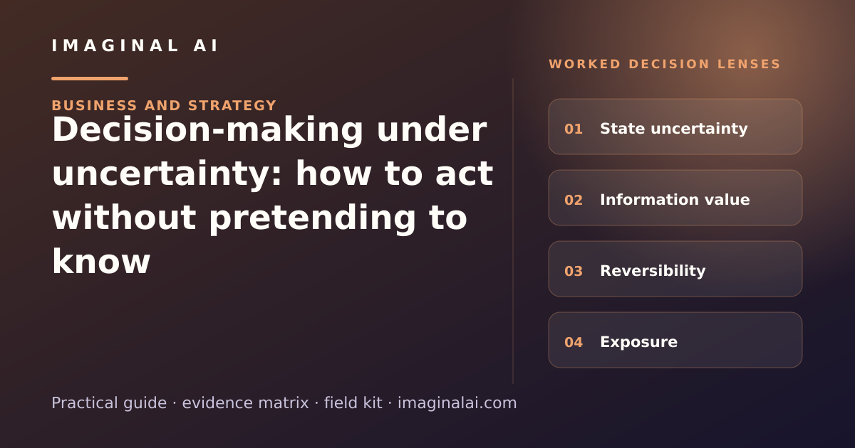 Decision-making under uncertainty: how to act without pretending to know framework map: State uncertainty, Information value, Reversibility, Exposure