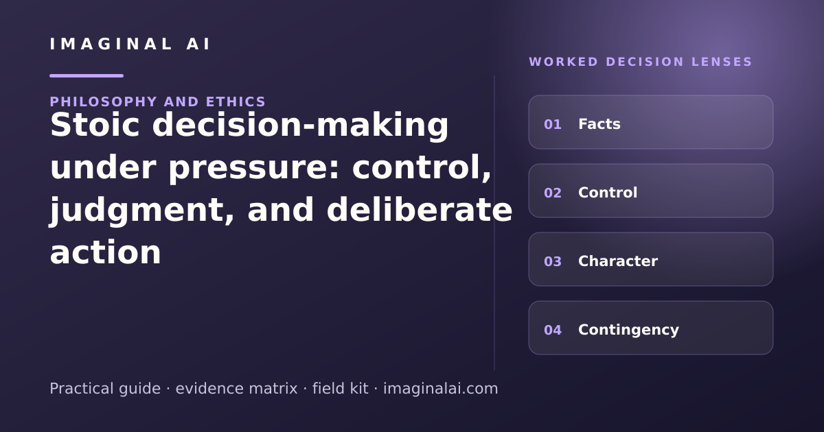 Stoic decision-making under pressure: control, judgment, and deliberate action framework map: Facts, Control, Character, Contingency