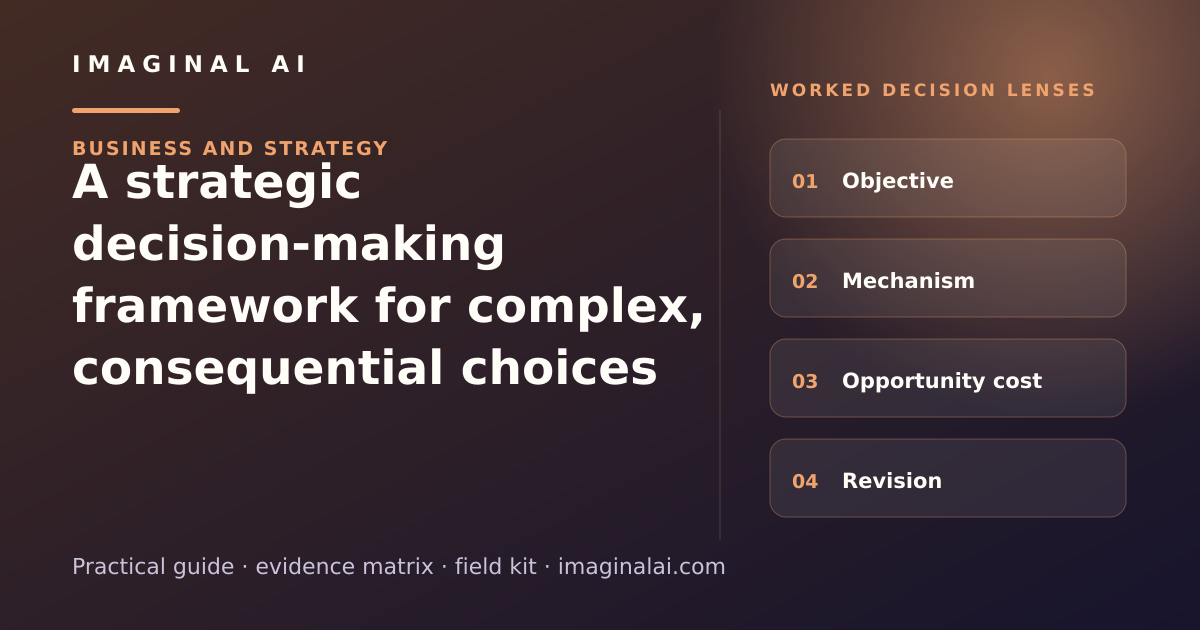 A strategic decision-making framework for complex, consequential choices framework map: Objective, Mechanism, Opportunity cost, Revision